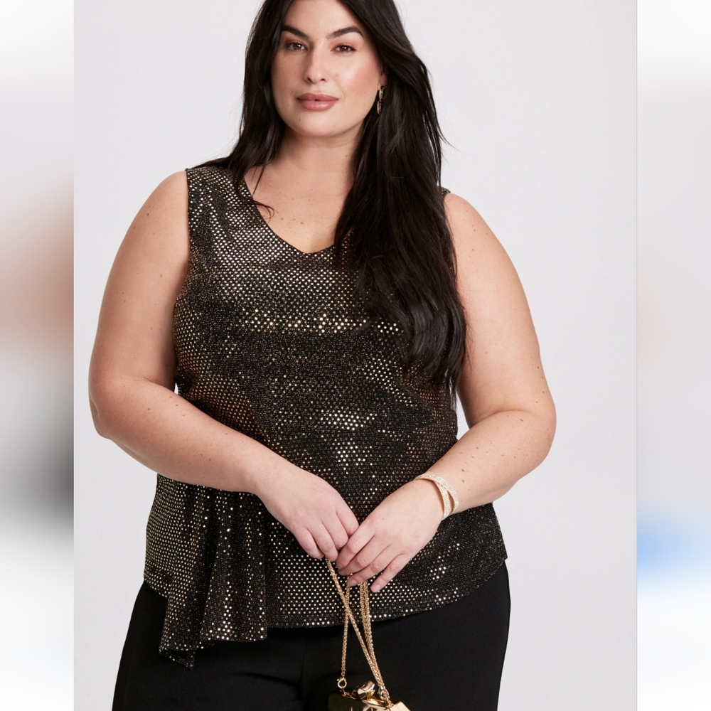 Like New Laura Gold Sequin Peplum Top